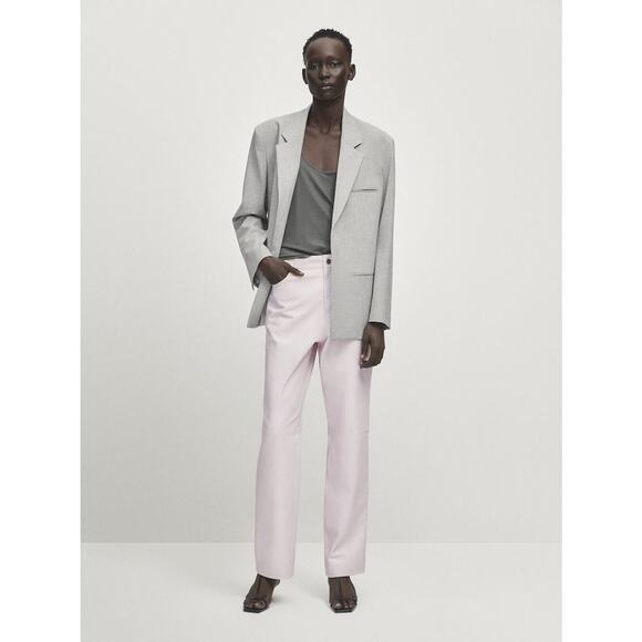 NEW Massimo Dutti Studio Women's Small Pink Nappa Leather Trousers